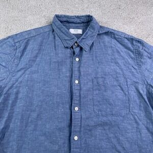 Uniqlo Shirt Mens XL Blue Chambray Linen Blend Short Sleeve Button Up